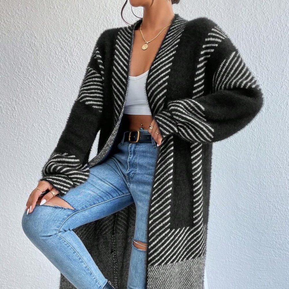 Striped Pattern Duster Cardigan